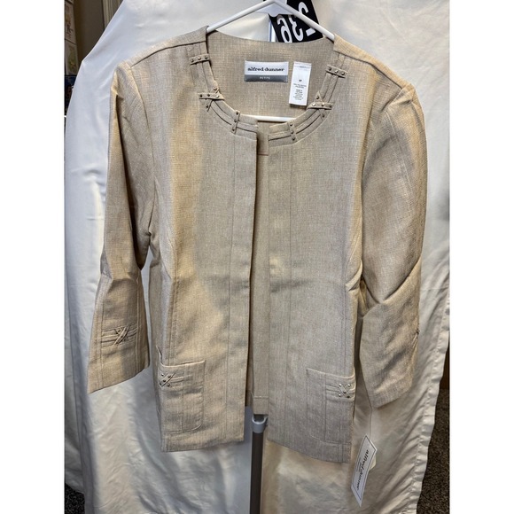 Alfred Dunner Jackets & Blazers - 236 Alfred Dunner Petite 8P Tan Open Front Blazer Studded Lattice Jacket NWT